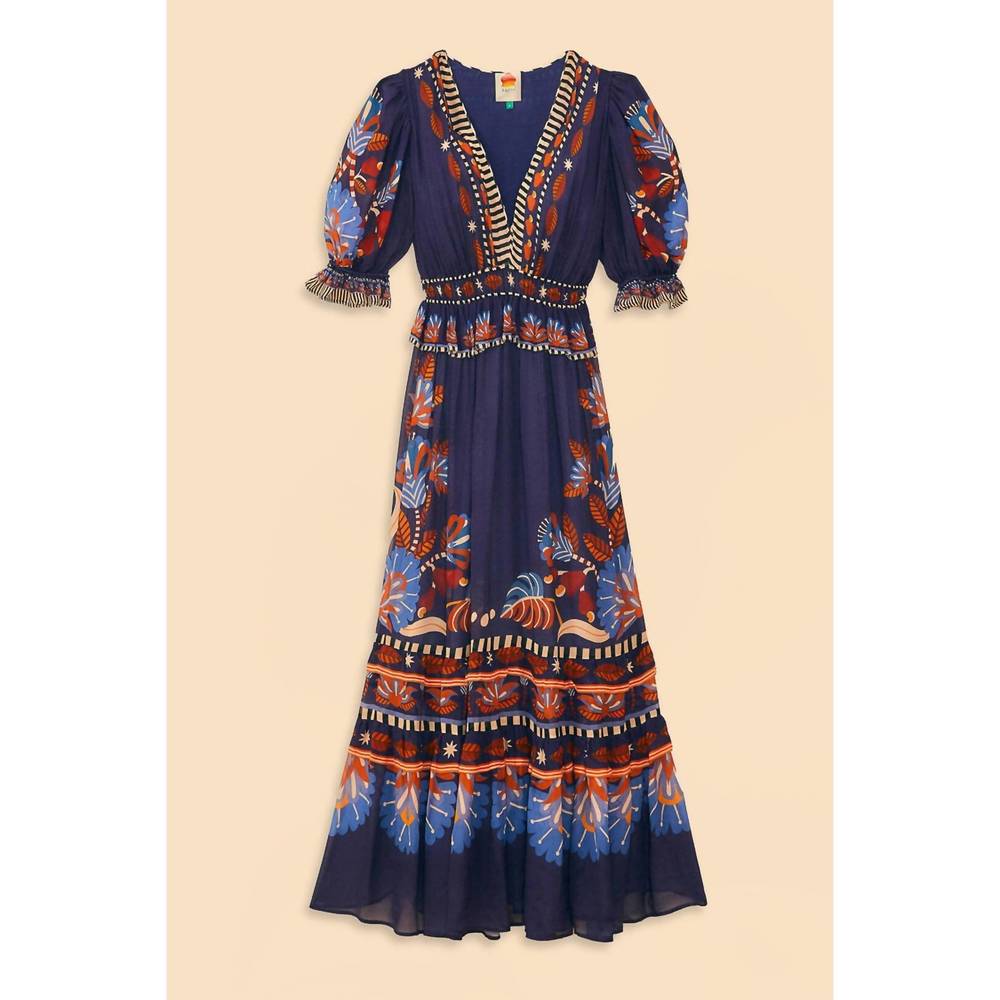 NEW FARM RIO nature beauty short sleeve maxi dress in blue - Picture 3 of 3